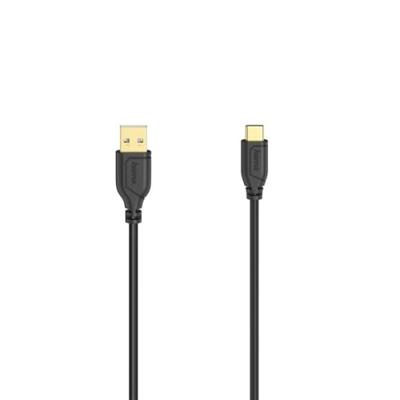 Hama USB-C kabel 'Flexi-Slim' (USB 2.0, 480 Mbit/s, 0,75 m, voor pc, computer, MacBook, tablet, smartphone, powerpack, luidspreker, gamepad, 10 jaar garantie) zwart
