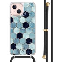 iPhone 13 hoesje met zwart koord - Blue cubes - thumbnail