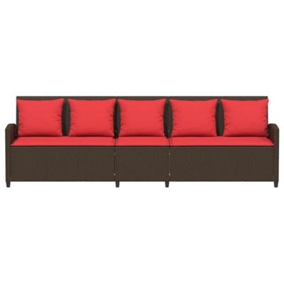 Tuinbank 5-zits met kussens poly rattan bruin