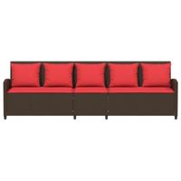 Tuinbank 5-zits met kussens poly rattan bruin - thumbnail