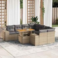 9-delige Loungeset met kussens poly rattan beige - thumbnail