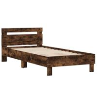 Bedframe met hoofdeinde bewerkt hout gerookt eiken 100x200 cm - thumbnail