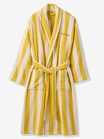 Gestreepte badjas voor volwassenen TRANSAT familie-capsulecollectie, personaliseerbaar, met gerecycled katoen geel, gestreept - thumbnail