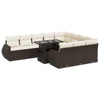 11-delige Loungeset met kussens poly rattan bruin - thumbnail