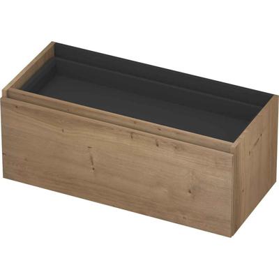 INK - Onderkast 1L met Binnenlade Greeploos Houten Keerlijst Fineer Zonder Sifonuitsparing in Binnenlade - 1000x450x400 Mm - Ash Grey Fineer