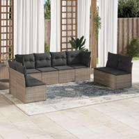 8-delige Loungeset met kussens poly rattan grijs - thumbnail