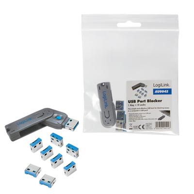 LogiLink AU0045 USB-A-poortslot Set van 8 stuks Zilver, Blauw Incl. 1 sleutel LogiLink AU0045 USB-A-poortslot Set van 8 stuks Zilver, Blauw Incl. 1 sleutel