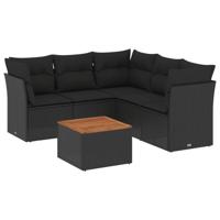 6-delige Loungeset met kussens poly rattan zwart - thumbnail