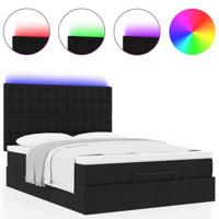 Ottoman bed met matras en LED's 140x200cm stof zwart - thumbnail