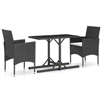 3-delige Tuinset poly rattan en gehard glas zwart - thumbnail