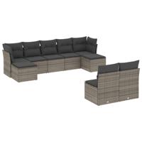 9-delige Loungeset met kussens poly rattan grijs - thumbnail