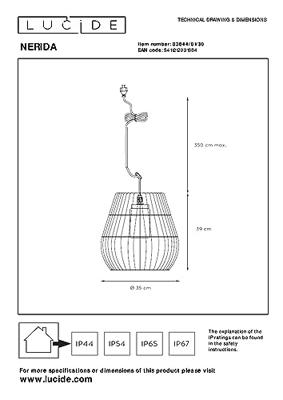 Lucide NERIDA - Hanglamp Binnen/Buiten - Ø 35 cm - 1xE27 - IP44 - Zwart