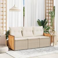 3-delige Loungeset met kussens poly rattan beige - thumbnail