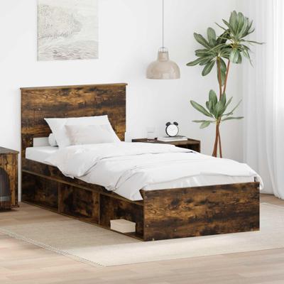 Bedframe met hoofdeinde Gerookt eiken 75 x 190 cm Bewerkt hout