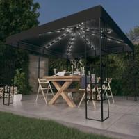 VidaXL Prieel met led-lichtslinger 3x3 m antracietkleurig - thumbnail