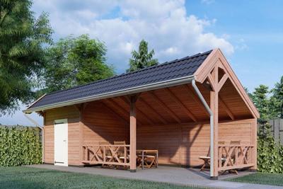 Trendhout Kapschuur De Heerd 900x425 cm- Kapschuurdak- Onbehandeld lariks Douglas hout- Trendhout