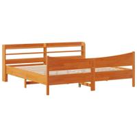 Bedframe met hoofdbord massief grenenhout wasbruin 200x200 cm - thumbnail