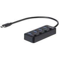 StarTech.com 4 Port USB-C Hub - USB-C naar 4x USB 3.0 Type-A met Individuele On/Off Port Switches - SuperSpeed 5Gbps USB 3.1/3.2 Gen 1 - USB Bus Powered - Mobiel ontwerp - 25cm Kabel - thumbnail