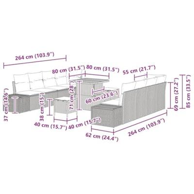 Tuinbankenset met kussen 11 pcs Grijs poly rattan