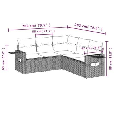 5-delige Loungeset met kussens poly rattan zwart 5-delige Loungeset met kussens poly rattan zwart