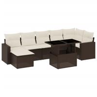 8-delige Loungeset met kussens poly rattan bruin - thumbnail