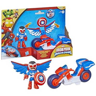 Captain America: Sam Wilson 7,5 cm actiefiguur en superbike, superheldenspeelgoed, geschikt voor kinderen vanaf 3 jaar, inclusief Iron Man en vrienden.