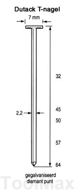 Dutack T-nagels TN22 64 mm [1.000] Cnk