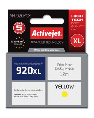 Activejet AH-920YCX inkt (vervanging HP 920XL CD974AE; Premium; 12 ml; geel)