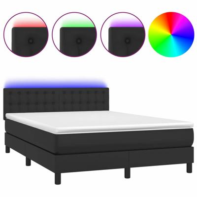 Boxspring met matras en LED kunstleer zwart 140x200 cm