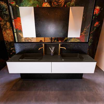 Badkamermeubelset Mondiaz Erin 200 cm met 2 Lades met RIDGE Wastafel Dubbel Urban met 2 kraangaten Greeploos Mat Talc Badkamermeubelset Mondiaz Erin 200 cm met 2 Lades met RIDGE Wastafel Dubbel Urban met 2 kraangaten Greeploos Mat Talc