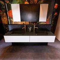 Badkamermeubelset Mondiaz Erin 200 cm met 2 Lades met RIDGE Wastafel Dubbel Urban met 2 kraangaten Greeploos Mat Talc - thumbnail