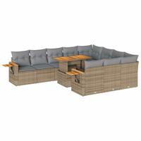 11-delige Tuinset met kussens poly rattan acacia beige - thumbnail