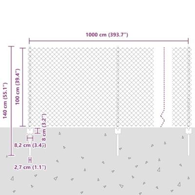 VidaXL Hek met paal zilver 1 x 10 m staal