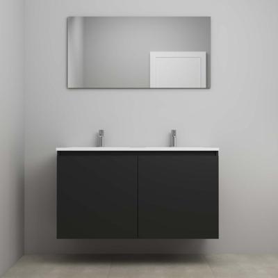On-Line Badkamermeubelset - 120 cm - Voorgemonteerd - Greeploos 2 Deuren - Acryl Wastafel - 2 Kraangaten - Spiegel - Mat Zwart