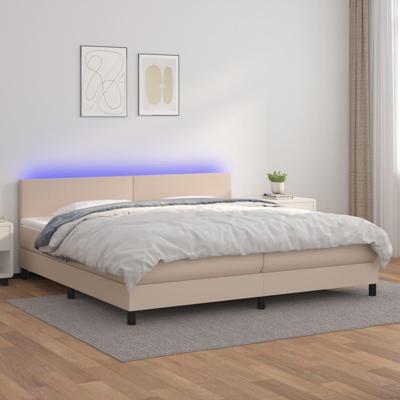 Boxspring met matras en LED kunstleer cappuccinokleur 200x200cm