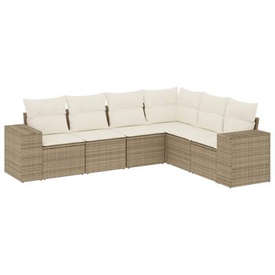 7-delige Loungeset met kussens poly rattan beige