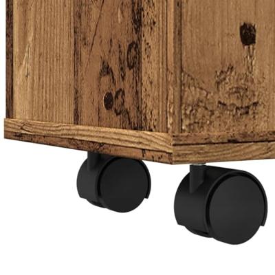 Badkamerkast smal met wielen bewerkt hout oud houtkleurig