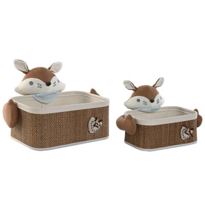 Mandenset Home ESPRIT Blauw Bruin 43 x 33 x 32,5 cm (2 Onderdelen)