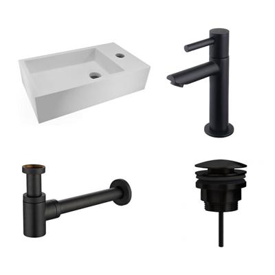 Fonteinset Nila Solid Surface Rechts 40x22x10cm Toiletkraan Hendel Clickwaste Sifon Mat Zwart Fonteinset Nila Solid Surface Rechts 40x22x10cm Toiletkraan Hendel Clickwaste Sifon Mat Zwart