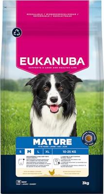 Eukanuba Hondenvoer Droog met verse kip voor middelgrote rassen, premium droogvoer voor wat oudere honden, 3 kg