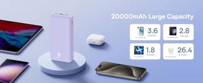Baseus Airpow - powerbank 20000 mAh 20W (paars)
