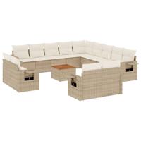14-delige Loungeset met kussens poly rattan beige - thumbnail