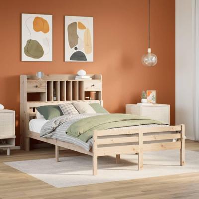 Bed met boekenkast zonder matras massief grenenhout 135x190 cm
