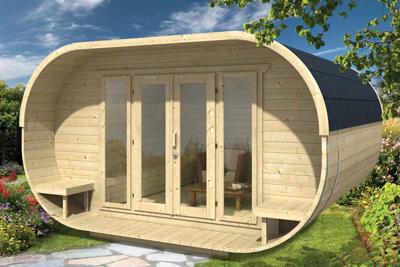 Tuindeco Oval Blokhut 405x400 cm 42 mm vuren blank- Boogdak- Onbehandeld vurenhout- Tuindeco