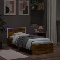 Bedframe met hoofdbord en LED gerookt eikenkleurig 90x200 cm - thumbnail