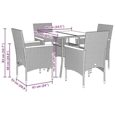 5-delige Loungeset met kussens poly rattan en acaciahout zwart