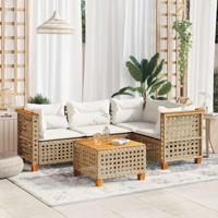 5-delige Loungeset met kussens poly rattan beige - thumbnail