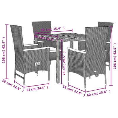 5-delige Tuinset met kussens poly rattan zwart - thumbnail