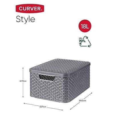 Curver opbergmand met deksel middel - grijs - 19x40x29 cm