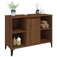 Wastafelkast 80x33x60 cm bewerkt hout bruineikenkleurig - thumbnail